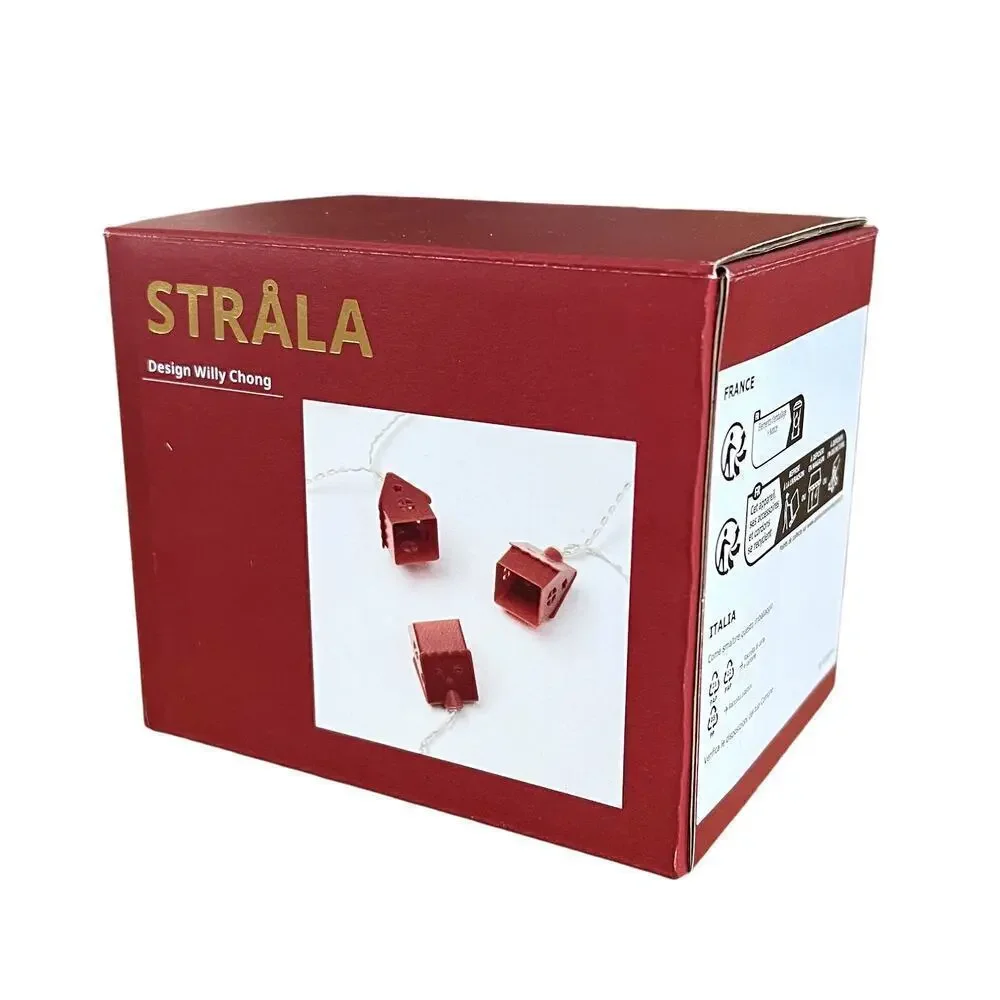 IKEA STRALA STRÅLA  Red Shining Houses String Lights 12 Lights (Set of 2)